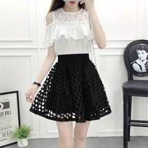 마쿠쿠 펀칭 플라워 여성 A라인 레이스 밴딩 미니 스커트 치마