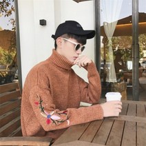 가바바 남성 목폴라 니트티 소매 꽃 자수 스웨터 G24093