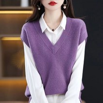 밀크봉봉 여성용 브이넥 니트 조끼 베스트