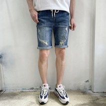 라운지21 남자 여름 밴딩 스판 대미지 5부 청반바지