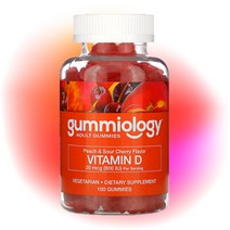 Gummiology 성인용 800IU 비타민D3 콜레칼시페롤 식물성 젤리 복숭아 및 체리맛 100구미 Gummiology Adult Vitamin D3 100 Gummies, 비타민D 100구미