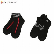 [까스텔바작] (여성)배색 그래픽 2세트 중목 양말_BG0WGO711_BK, 블랙