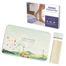 DURABLEZ 일본 스타일 59.9 x 39.9cm(23.x 15.3인치) 빠른 수분 흡수 규조토석 스톤 욕실 매트 미끄럼 방지 패드 및 비누 접시 오프 화이트, Printed