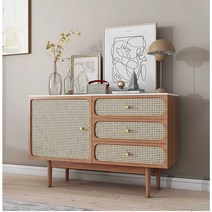 라탄 TV거실장 그릇장식장 서랍형 인테리어 소품, 슬레이트 X 체리 151x40x77 서랍3칸