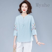 [Myshe]중년여성 봄가을 블라우스 루즈핏 7부소매 셔츠 Shefei921CS3