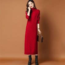 꽈배기스웨터 어얼둬쓰 양털 울셔츠 여성 목폴라 이너웨어 무릎넓는 롱 스커트 2829667561, 다홍색