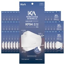 케이에이 중형 KF94x60매 식약처허가 일회용 여성용 비말 차단 보건용 방역 황사 마스크, 190x150mm, 화이트, 60매