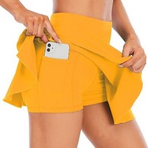 테니스연습기 테니스볼머신 테니스용품 여성 테니스 스커트 높은 허리 반바지 스포츠, Yellow+S