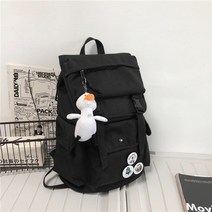 고등학생백팩가방 솔리드 무지 대용량 남자책가방 여성 대학교 일한 양어깨 4551414238, 블랙 _3개 뱃지 _아기 오리