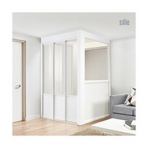 [솔리에] [비밀가격] ㄱ자 3연동 파티션형 슬림도어 중문(고시형/1200~1500mm), 색상:화이트 / 유리:브론즈샤틴