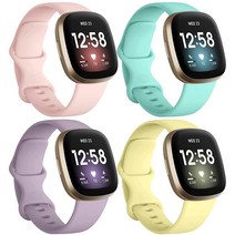 Dirr이엘오 ELO 밴드 Fitbit Sense / Versa 3과 호환 가능 (4팩) 교체용 TPU 스포츠 손목 액세서리 스트랩 3 여성용 남성용 라지 블랙 모데나 블루그, Small, Mintgreen/Yellow/Lavender/Sand