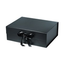 단단한 자석 닫힘 리본 장식 선물 포장 박스, 블랙