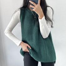 오오엘 여성용 언발 라운드 머랭 등절개 니트 베스트