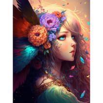 캔버스형 보석십자수 나비요정 온갖 꽃들이 만발한 천사 여신 미녀 행운 가져다주는 인물그림 집들이 새집선물 라운드 구슬 집콕취미 비즈 수제공예 액자없음 DIY패키지 20종, 선택20-플라워나비요정, 80*100CM