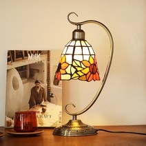 [LED램프 증정] 마이루체 스테인드글라스 앤틱 단스탠드 테이블 스탠드 침실 무드등 조명 수유등 집들이선물 결혼선물 국내산스탠드 호텔스탠드, 오렌지