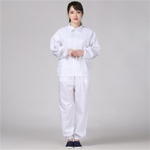 Ogfaour 여름작업복상의 제전분체복 화이트지퍼 쇼트 워크 가을 방진복 무진복 제전복 정전기 방지, 화이트 세트_L