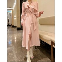그레이스 트렌치원피스 로샤 데일리 롱원피스 봄 가을 리플 카라 원피스 블랙핑크 투컬러 프리사이즈 트렌치코트원피스