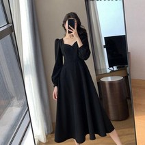 파티드레스 빈티지 랩 미디 드레스 여성용 한국 하라주쿠 긴팔 솔리드 의류 봄 패션