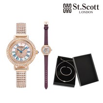 [ST.SCOTT] 세인트스코트 다이아몬드 워치 + 추가가죽밴드 1종 + 로얄오메가 주얼리세트