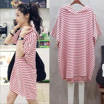 프리티클라라 여성 후드 롱티 반팔 루즈핏 박시 티셔츠 ht-01
