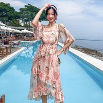 프랑 쉬폰 비치 원피스 허니문 여름휴가 신혼여행 롱