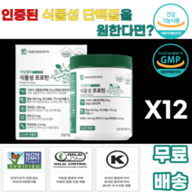 대웅생명과학 식물성프로틴 분리완두단백 제삼인산칼슘 산화마그네슘 산화아연 볶음보리분말 약콩분말 굿차전자피 엠자임믹스파우더지비 옥수수전분 팜유 판토텐산칼슘 해바라기레시틴 볶음현미, 12통, 210g