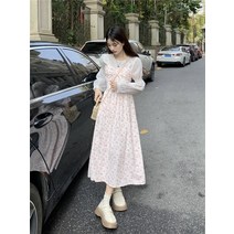 프렌치 소프트스타일 플라워 뷔스티에원피스 여성 봄계절 러블리 티타임 허리보정 겹겹이 입기