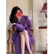 DFMEI 가을 겨울 퍼플 싱글 코트 모직 코트 하프 코트 여