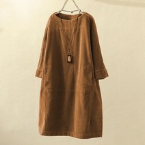브랜드없음 롱원피스 플라워 프린트 꽃 캐주얼 드레스 긴 코듀로이 소매 종아리아래