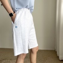 에이치스 심플자수 오버핏 하프기장 버뮤다 여성 트레이닝 반바지