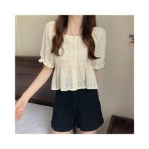 데이트룩 봄 브라우스 블라우스 하객룩 해외여행여름옷 기본 슬림 플로랄 퍼프 슬리브 셔츠 여름 신상품 스트리트웨어 얼짱 학생 심플하고 트렌디 한 레저 올 매치 Ins