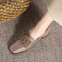 발편한 여성 정장 구두 리얼 가죽 펌프스 펌프스 스퀘어 통굽 단화 5cm