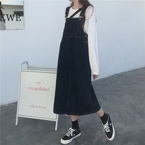 데님 스트랩 멜빵 원피스