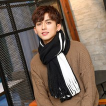 Mr.Ozer 윈터 투톤 목도리, 블랙화이트