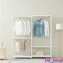 ForU58 스틸 시스템행거 2단기본형 1단기본형 세트 드레스룸행거 수납행거 선반행거, 블랙