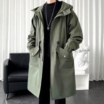 남자트렌치코트 봄 봄가을 후드 트렌치 코트 남성 바람막이 긴 자켓 스트리트웨어