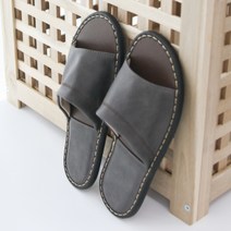고급 가죽 슬리퍼 남성 발편한 룸슈즈 층간소음방지 거실화 사무실 실내화 다크그레이