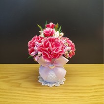 납골당꾸미기 미니 조화 화분 봉안당장식 미니어쳐 꽃다발 성묘꽃 추모 카네이션, 크림핑크