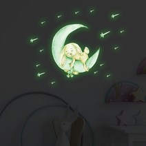 야광스티커 방꾸미기 인테리어 원룸꾸미기 데코 창문 벽 야광별 구름 무지개 행성 스티커, 2 꿈꾸는아기토끼