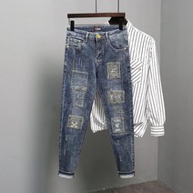 남자 찢어진 청바지 남성 패션 브랜드 가을겨울 개성 슬림핏 미니어치 한판 트렌디 팬츠