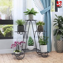 JS리빙 화분 진열대 베란다 인테리어 거실 다육이 엔틱 받침대 테라스 선반 다이 정리대 화분대 스탠드 거치대 실내 3단 철제 블랙 M_01 77*23*71, 철_화분대, 6단