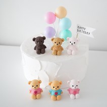 곰돌이 피규어 케이크 장식, 핑크화이트