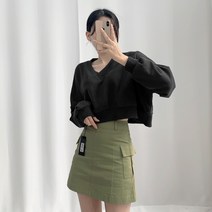 티데일리 여성용 쭈리 크롭 오버핏 브이넥 맨투맨