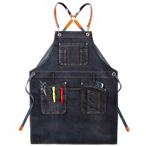 카우보이 솔리드 데님 요리 포켓 Pinafore 미용사 앞치마 이발사 집 청소 요리사 앞치마 마스터 앞치마 주방 악세사리, 2WQ-46480-004