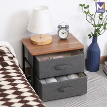 MCOMPANY 사이드 테이블 선반 엔틱 거실장 인테리어 수납장 와이드 보조 간이 2단 그레이 원목 서랍장 협탁 침대 옆 침실 거실 쇼파 미니 책상 북유럽 유럽풍 [패브릭 수납장]