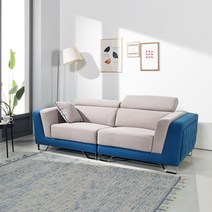 소티디자인 플렉스 아쿠아 스웨이드 헤드틸팅 3인소파, 그레이&블루