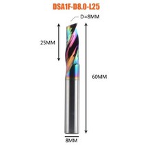 Dreanique-3.175 4 6 8mm CNC 싱글 플루트 솔리드 텅스텐 카바이드 합금 엔드밀 알루미늄용 DLC 코팅 밀링 커터 1 피스, DSA1F-D8.0-L25