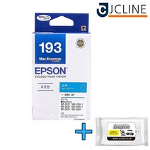 엡손 EPSON 정품잉크 T193 + 항균물티슈 WF2521 WF2531 WF2541 WF2631 WF2651 WF2661, 1개, 정품_T193270 파랑 + 항균물티슈