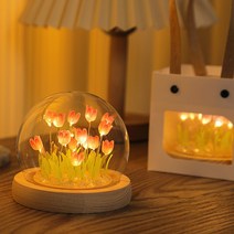 꽃무드등 무드등 수유등 특이한무드등 diy 모조 꽃다발 야생화 튤립 무드등, 핑크색 완제품 10송이 꽃 선물용