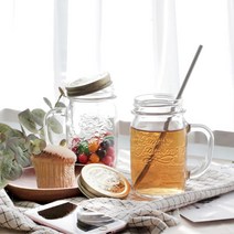 컬러음료 손잡이 드링크자 밀폐뚜껑 450ml 홈인테리어 디자인 홈카페